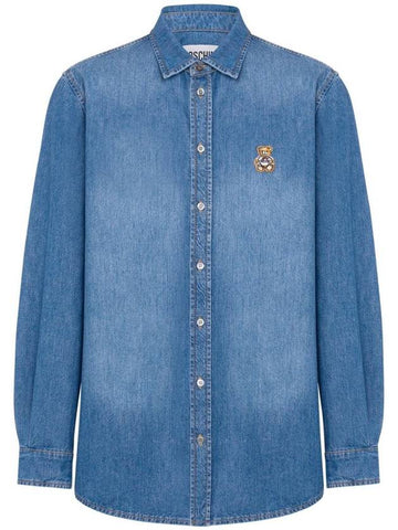 Moschino Denim Shirt With Teddy Bear Application - MOSCHINO - BALAAN 1