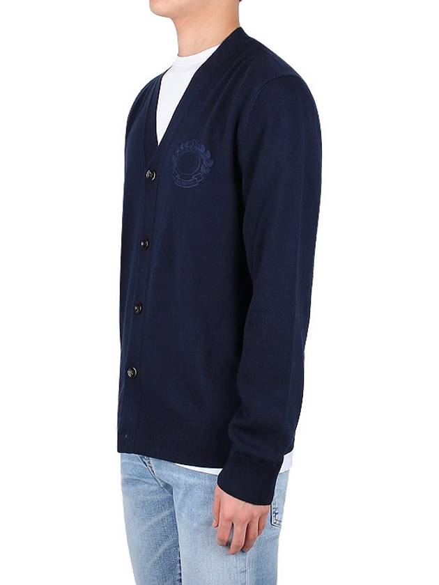 Men's Embroidered Oak Leaf Crest Wool Cardigan Smoke Navy - BURBERRY - BALAAN 5