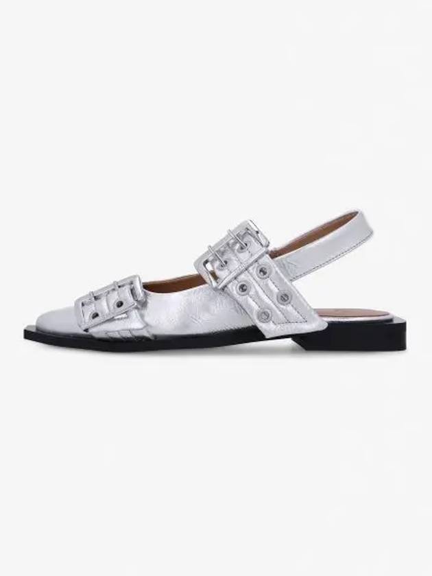 Double Buckle Metallic Effect Ballerinas Silver - GANNI - BALAAN 2