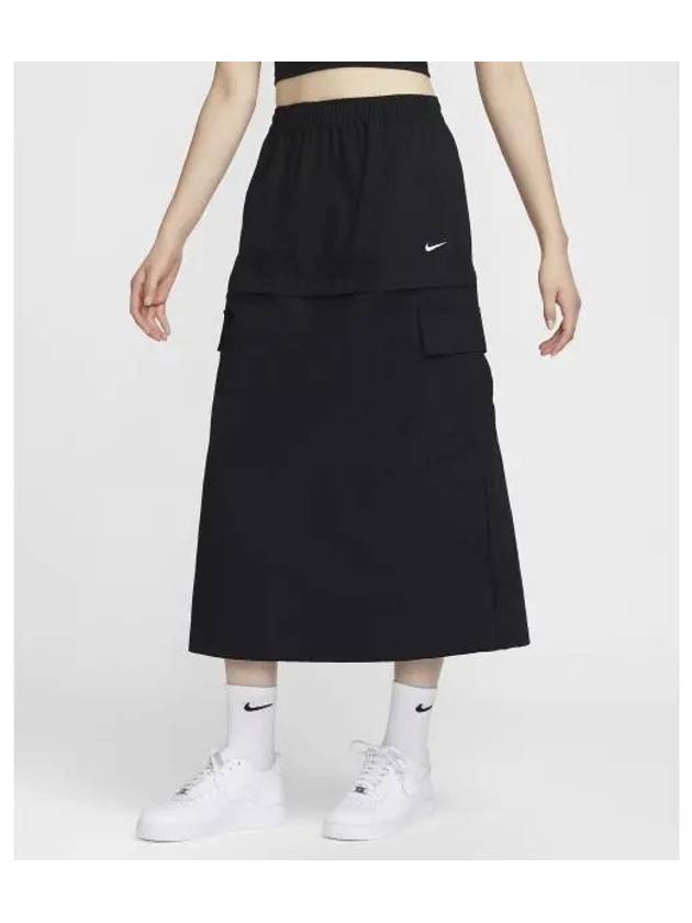 Sportswear Essentials Mid Rise Woven Cargo Midi Skirt W Black FV7504 010 - NIKE - BALAAN 2