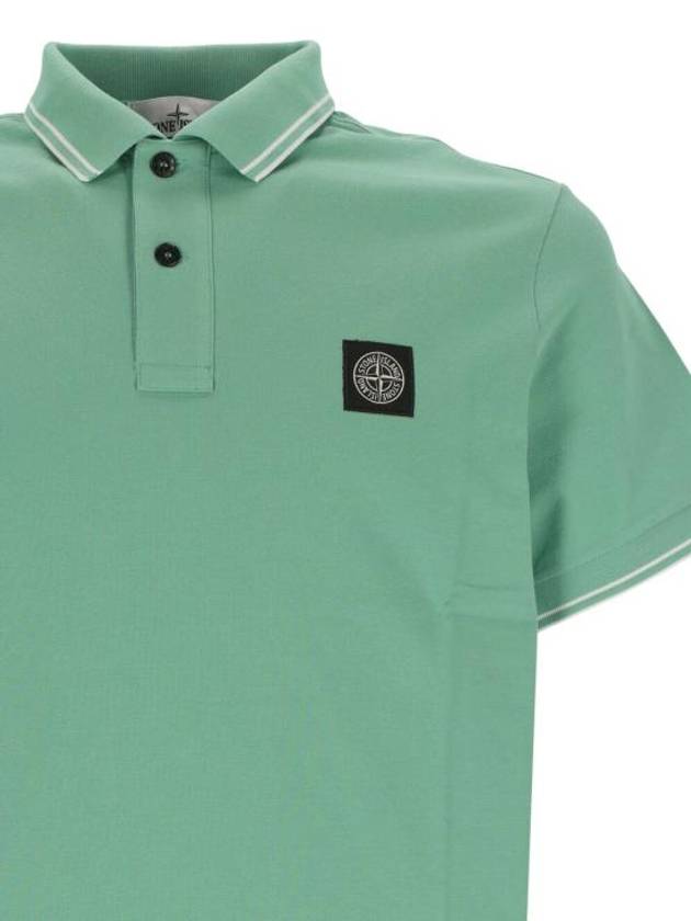 Stretch Cotton Pique Short Sleeve Polo Shirt Light Green - STONE ISLAND - BALAAN 3