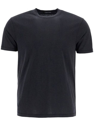 t-shirt in lyocell e cotone nero girocollo - TOM FORD - BALAAN 1