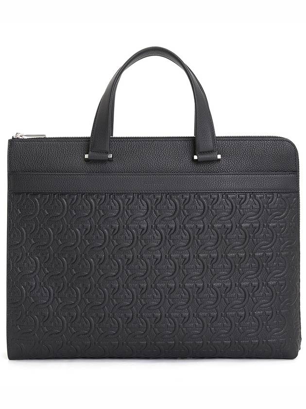 Gancini Business Leather Briefcase Black - SALVATORE FERRAGAMO - BALAAN 2