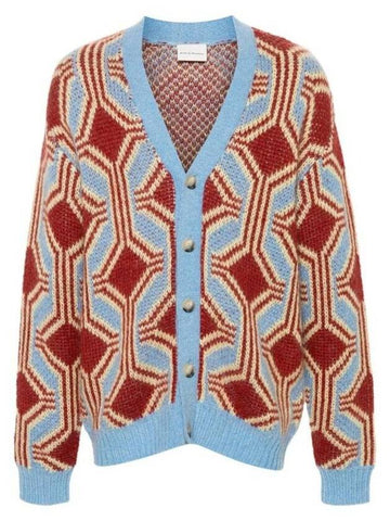 Drole De Monsieur Men's Dark Red Mohair Geometrique Le Cardigan Size Medium - DROLE DE MONSIEUR - BALAAN 1