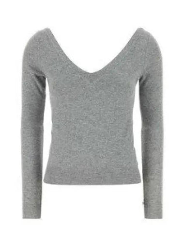 V-Neck Cashmere Knit Top Grey - SAINT LAURENT - BALAAN 1