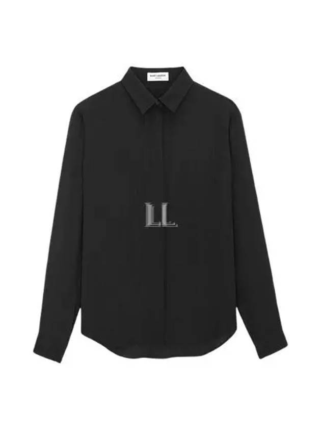 Striped Button Silk Shirt Black - SAINT LAURENT - BALAAN 2