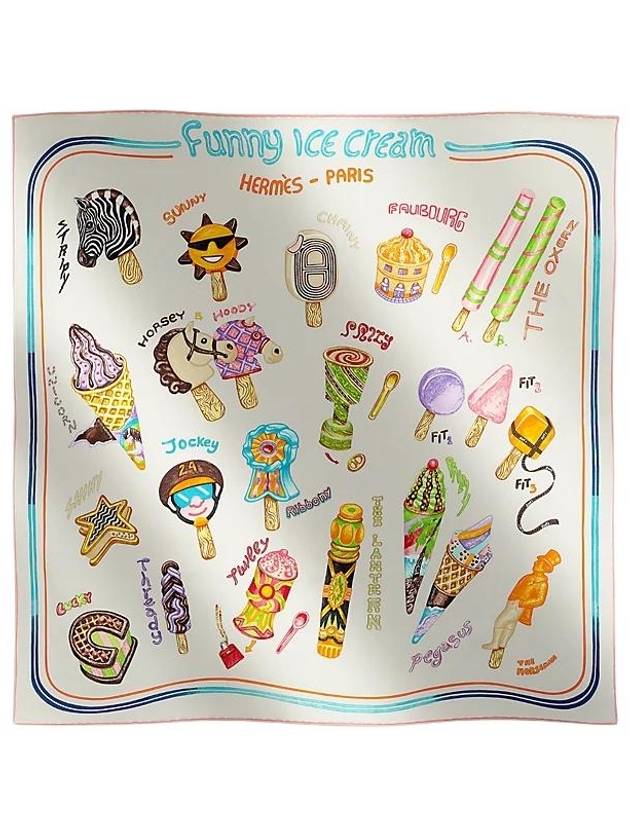 Funny Ice Cream 70 Scarf Gris Perle - HERMES - BALAAN 1