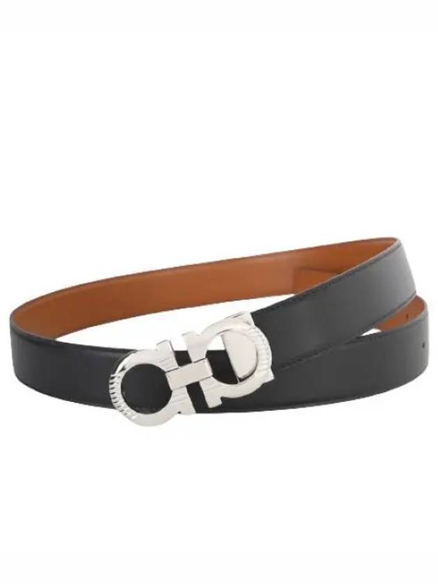 Gancini Buckle Reversible Leather Belt Black - SALVATORE FERRAGAMO - BALAAN 2