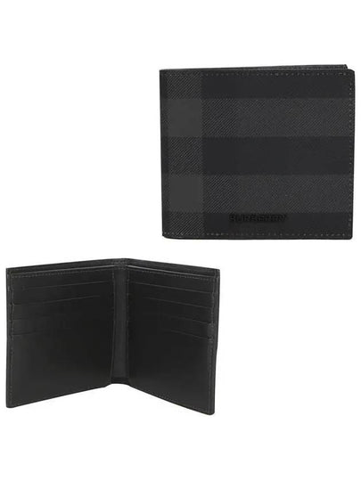 Check And Leather Half Wallet Charcoal - BURBERRY - BALAAN 2