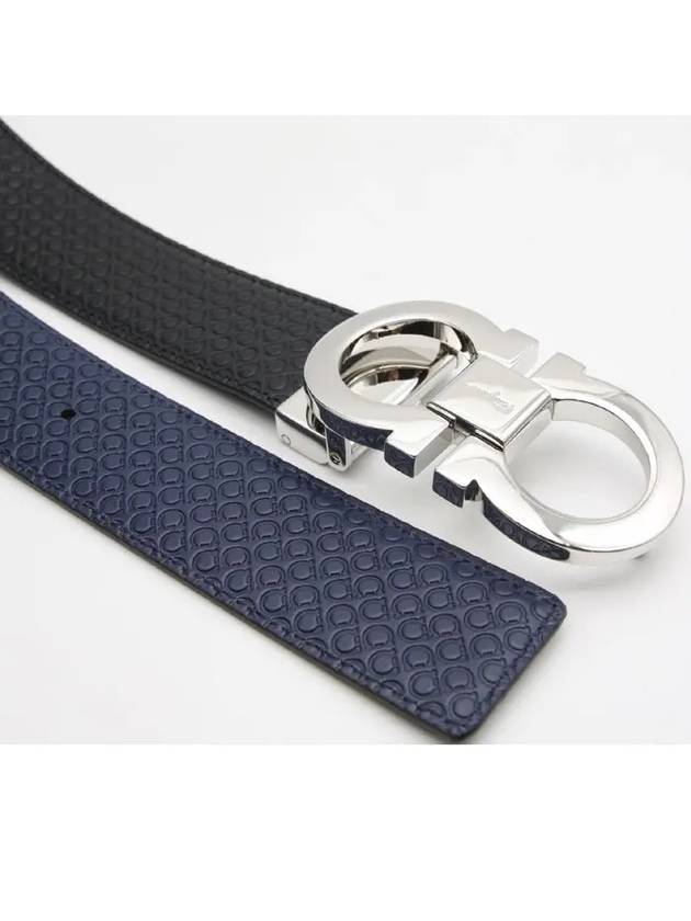 Double Gancini Reversible Leather Belt Black Fiore Blue - SALVATORE FERRAGAMO - BALAAN 6