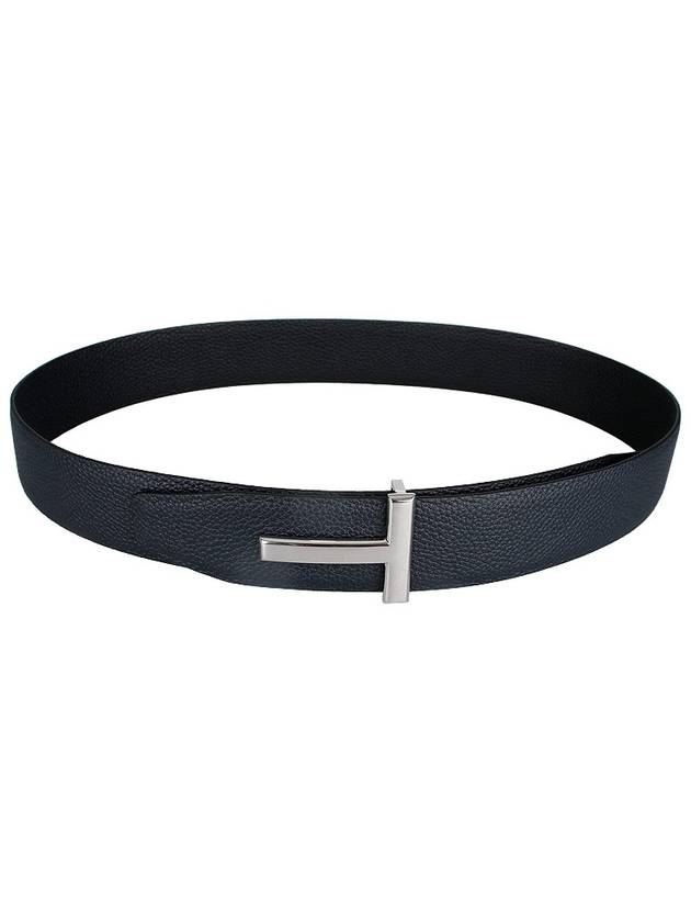 Sliver Soft Grain Leather T Icon Belt Dark Navy Black - TOM FORD - BALAAN 9