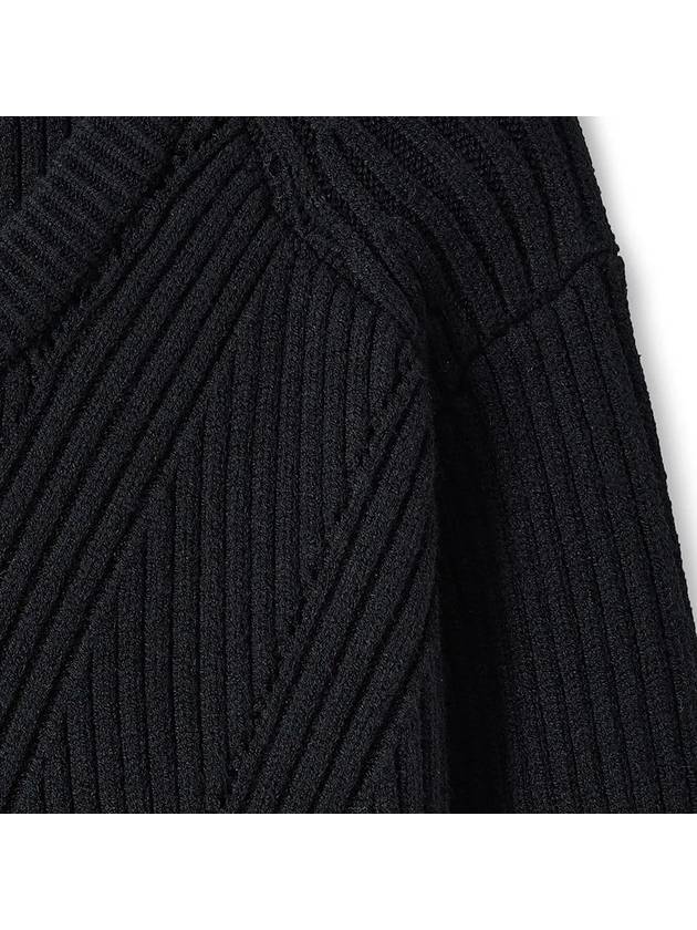 Wool Ribbed Zip-Up Cardigan Black - NOIRER - BALAAN 6