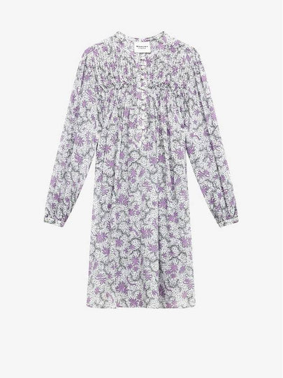 Danael Smocked Printed Cotton Voile Short Dress Ecru Lilac - ISABEL MARANT - BALAAN 2