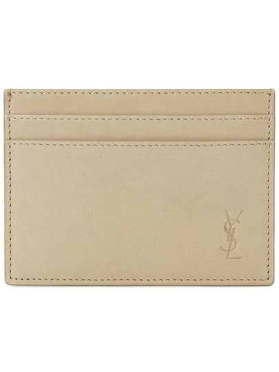 Cassandre Debossed Logo Leather Card Wallet Beige - SAINT LAURENT - BALAAN 2