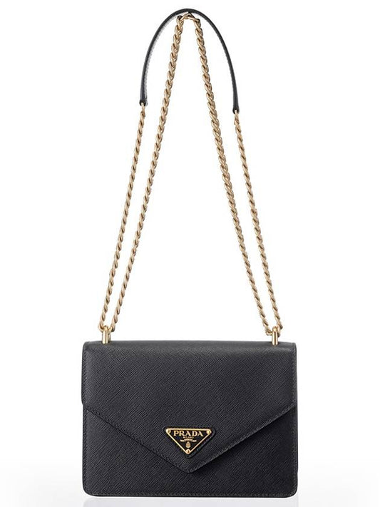 Saffiano Leather Envelope Chain Shoulder Bag Black - PRADA - BALAAN 2