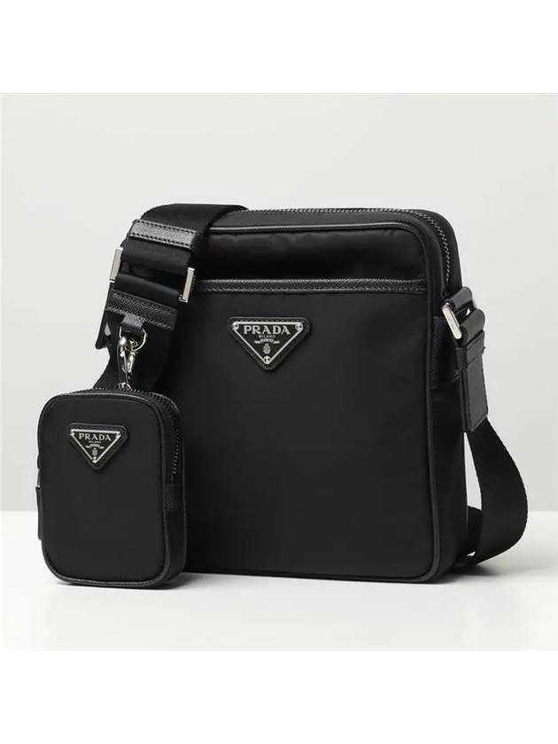 Triangle Logo Re-Nylon Saffiano Leather Cross Bag Black - PRADA - BALAAN 2