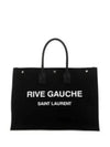 Women's Rive Gauche Logo Print Canvas Shopping Tote Bag Black - SAINT LAURENT - BALAAN 2