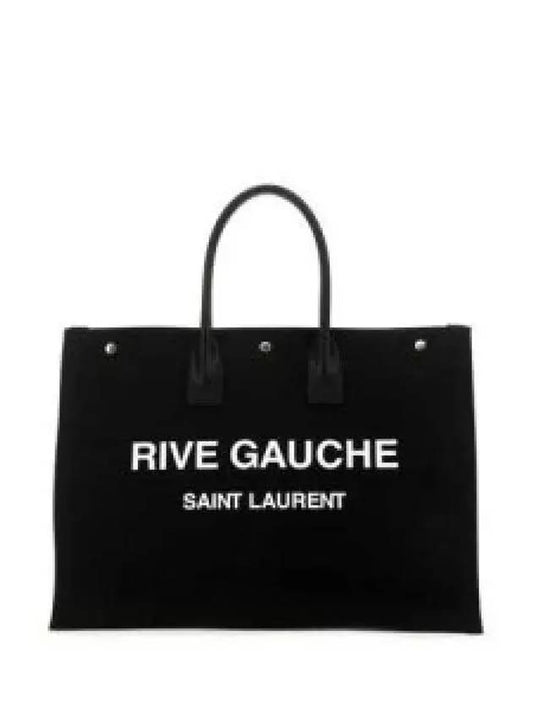 Women's Rive Gauche Logo Print Canvas Shopping Tote Bag Black - SAINT LAURENT - BALAAN 2