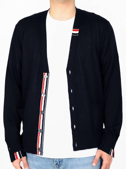 Men's Jersey Stitch V-Neck Cardigan Navy - THOM BROWNE - BALAAN 2