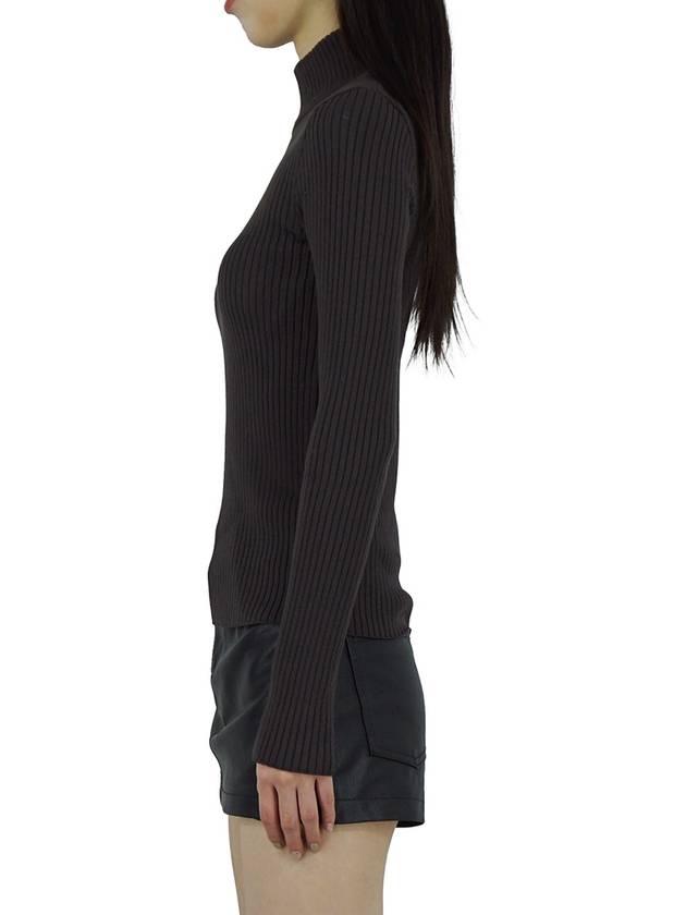 Embroidered Logo Mock Neck Rib Turtleneck Brown - COURREGES - BALAAN 5