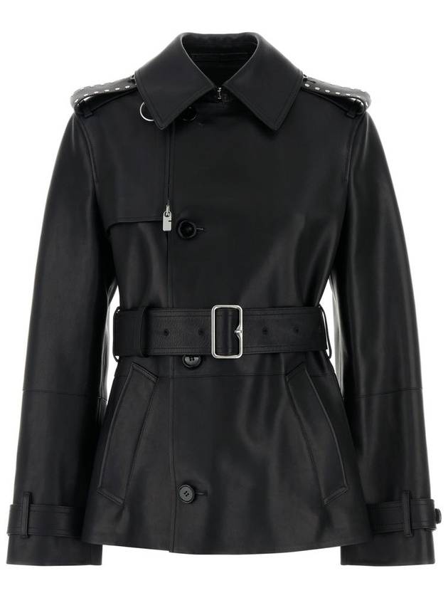 Belted Leather Jacket Black - BURBERRY - BALAAN 2