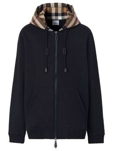 Check Hood Cotton Zip Up Hoodie Black Archive Beige - BURBERRY - BALAAN 1