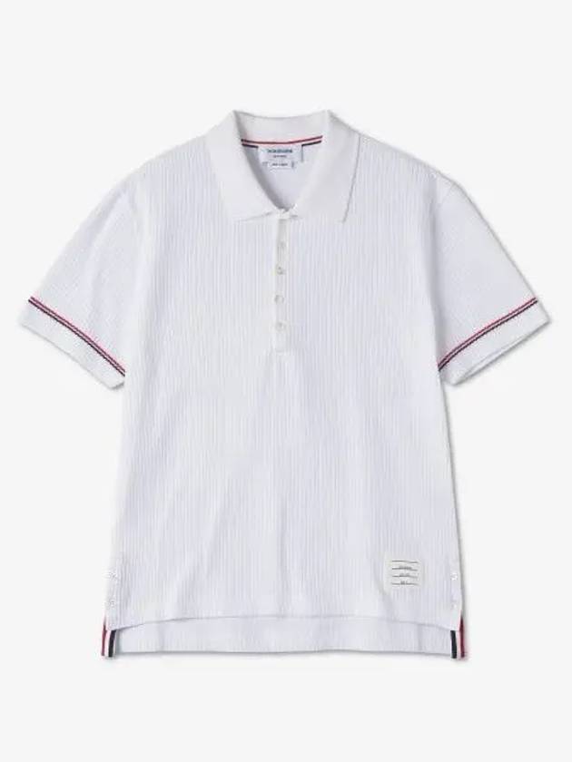 Thermal Rip Stripe Short Sleeve Polo Shirt White - THOM BROWNE - BALAAN 2