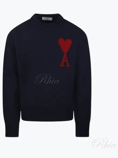 Big Heart Logo Wool Knit Top Navy - AMI - BALAAN 2