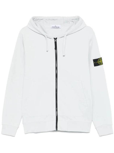 Organic Cotton Fleece Zip-Up Hoodie Sky Blue - STONE ISLAND - BALAAN 1