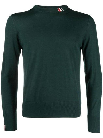 Intarsia Stitch Crew Neck Merino Wool Knit Top Green - THOM BROWNE - BALAAN 1