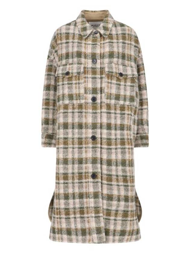 Fontizi Long Check Wool Single Coat Khaki Ecru - ISABEL MARANT ETOILE - BALAAN 1