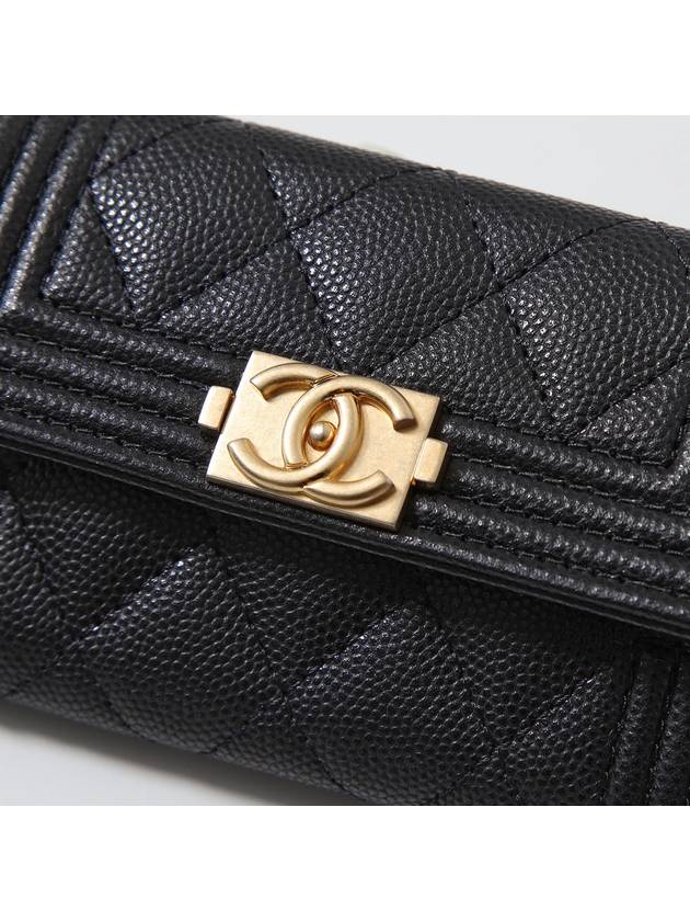 Boy  Flap Card Holder Grained Calfskin Gold Black - CHANEL - BALAAN 6