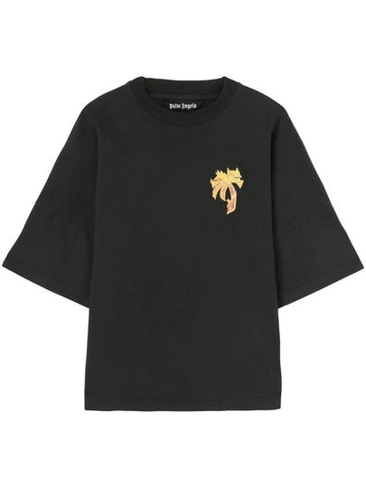 Oversized Burning Short Sleeve T Shirt Black - PALM ANGELS - BALAAN 2