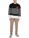 Striped Big Heart Logo Knit Top Black - AMI - BALAAN 4