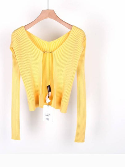 La Maille Pralu Longue Micro Charm Logo Cardigan Light Yellow - JACQUEMUS - BALAAN 2