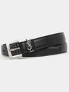 Women's Monogram Square Grain Leather Belt Black - SAINT LAURENT - BALAAN 4