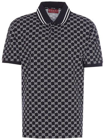 GG Jacquard Cotton Polo Shirt Navy - GUCCI - BALAAN 1