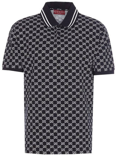 GG jacquard cotton PK shirt navy white - GUCCI - BALAAN 1