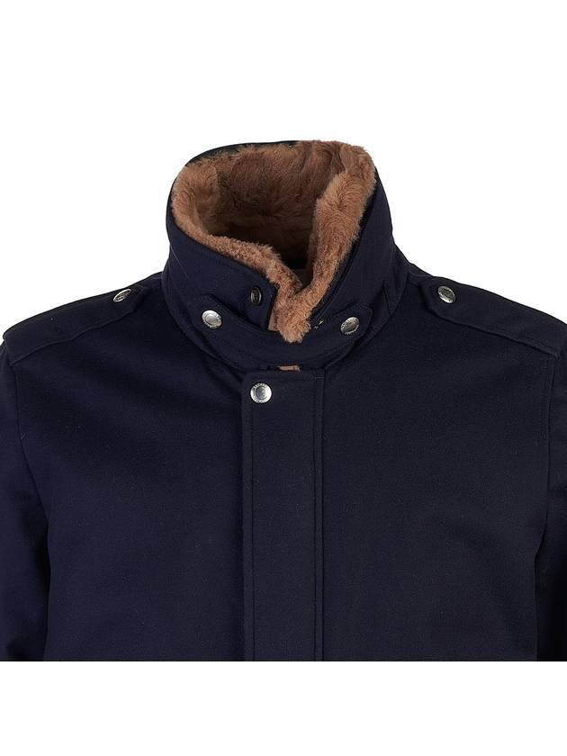 Fur Collar Flap Pocket Jacket Navy - BRUNELLO CUCINELLI - BALAAN 5