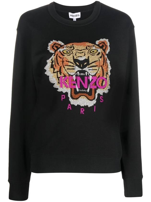 Tiger Jacquard Crew Neck Sweatshirt Black - KENZO - BALAAN 2