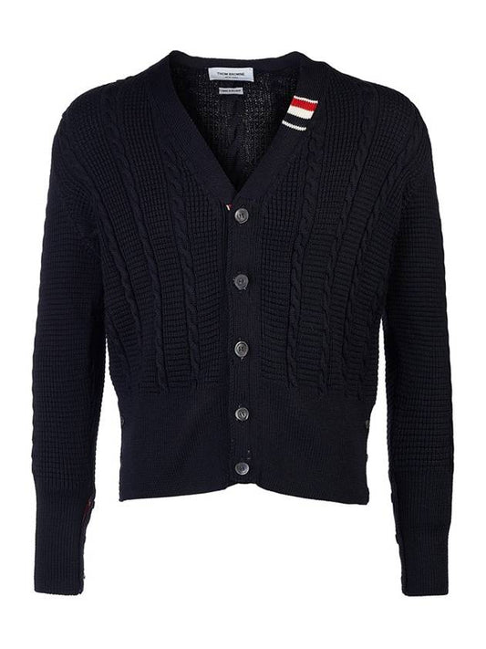 Cable Knitwear Virgin Wool Cardigan Navy - THOM BROWNE - BALAAN 2