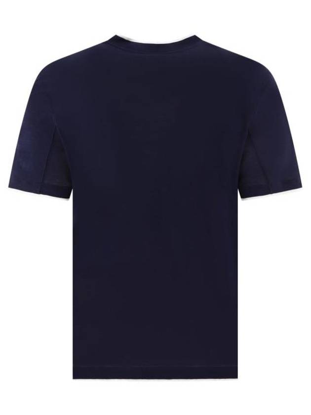 Double Layer Crew Neck Cotton Silk Short Sleeve T-Shirt Dark Blue - BRUNELLO CUCINELLI - BALAAN 3