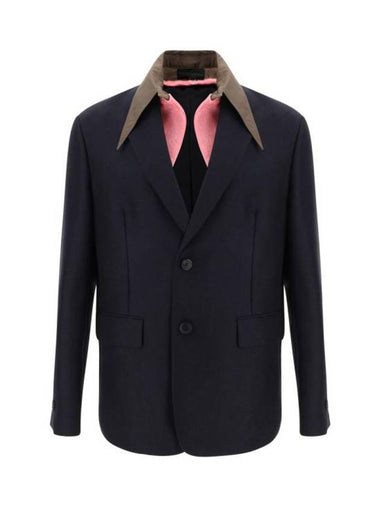 single-breasted mohair wool blend jacket navy - PRADA - BALAAN 1