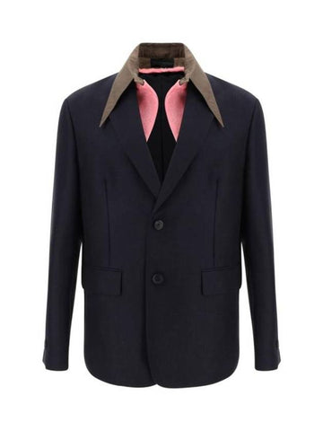 single-breasted mohair wool blend jacket navy - PRADA - BALAAN 1