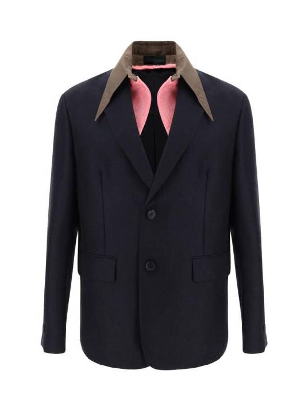 single-breasted mohair wool blend jacket navy - PRADA - BALAAN 1