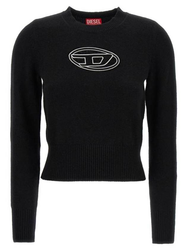 M-Areesa Jumper Embroidered Cut-Out Logo Knit Top Black - DIESEL - BALAAN 2