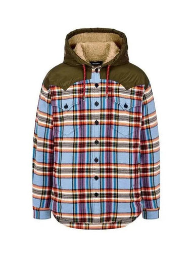 Men's Hooded Check Fleece Overshirt Khaki 270012 - DSQUARED2 - BALAAN 1