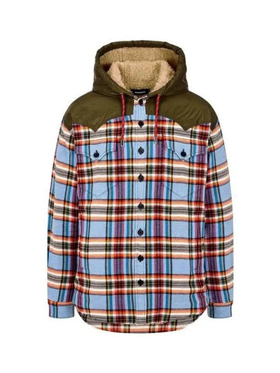 Men's Hooded Check Fleece Overshirt Khaki 270012 - DSQUARED2 - BALAAN 1