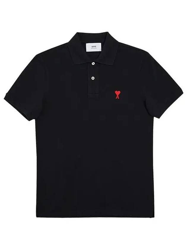 Heart Logo Polo Shirt Black - AMI - BALAAN 4