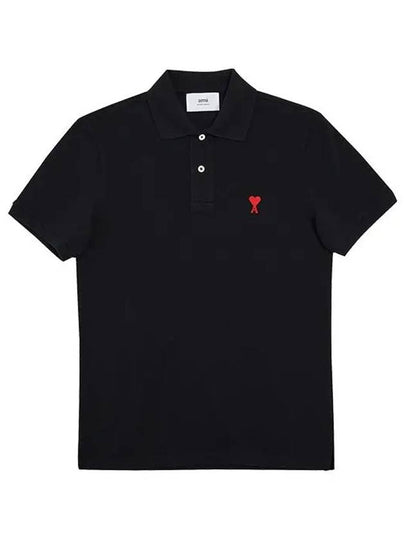 Heart Logo Polo Shirt Black - AMI - BALAAN 2